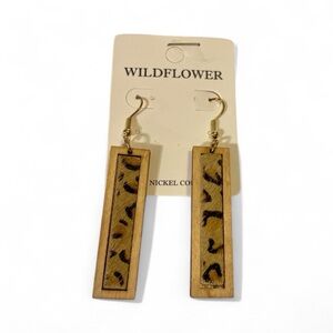 Wildflower Cheetah Print Wood Rectangle Dangle Earrings